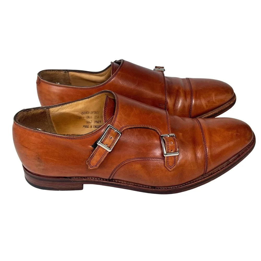 Alfred Sargent J Crew Monk Strap Shoes Walnut Brown Leather ENGLAND Classic 11.5